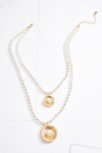Gold Disc Layered Pearl Necklace
