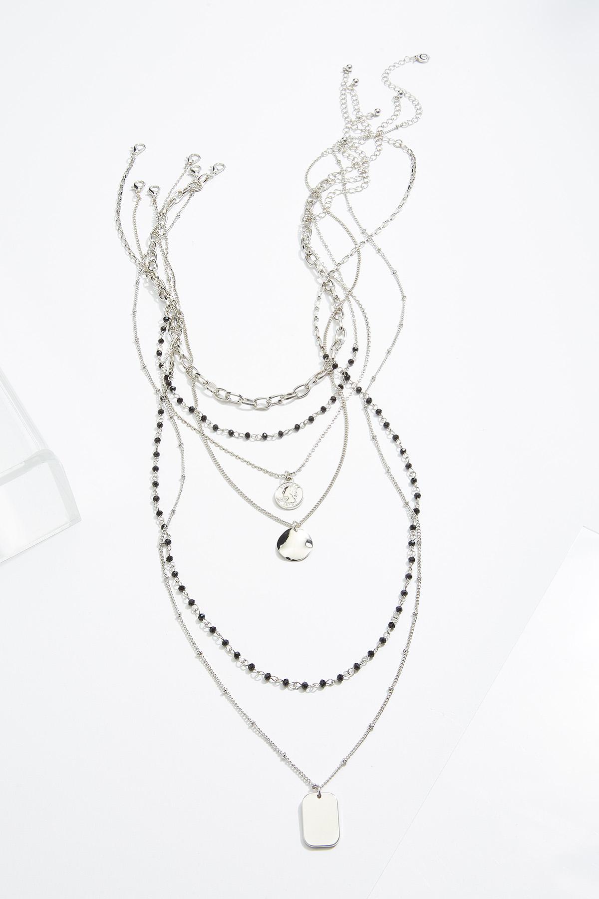 Silver Layered Necklace Set