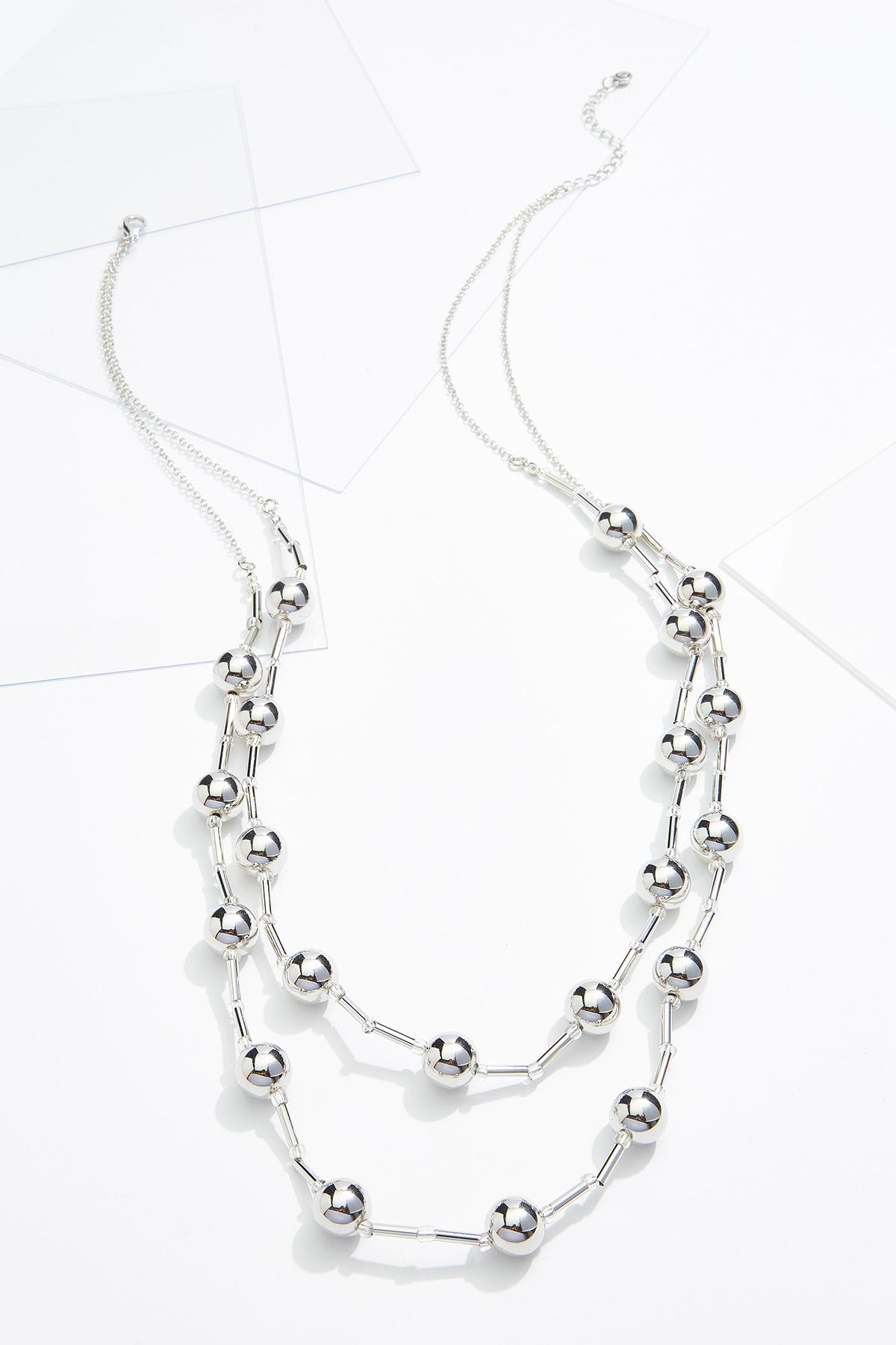 Layered Silver Bead Bar Necklace
