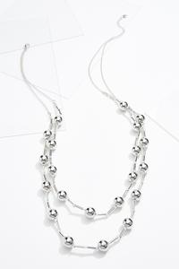 Layered Silver Bead Bar Necklace