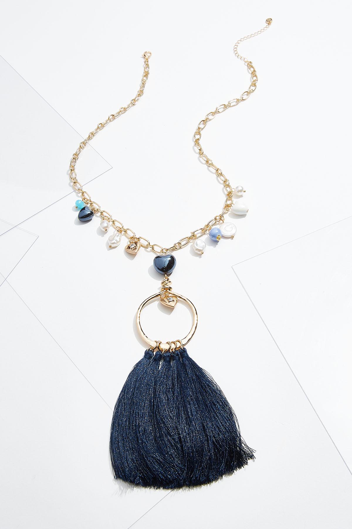 Navy Bead Tassel Necklace