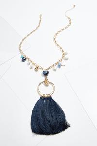 Navy Bead Tassel Necklace