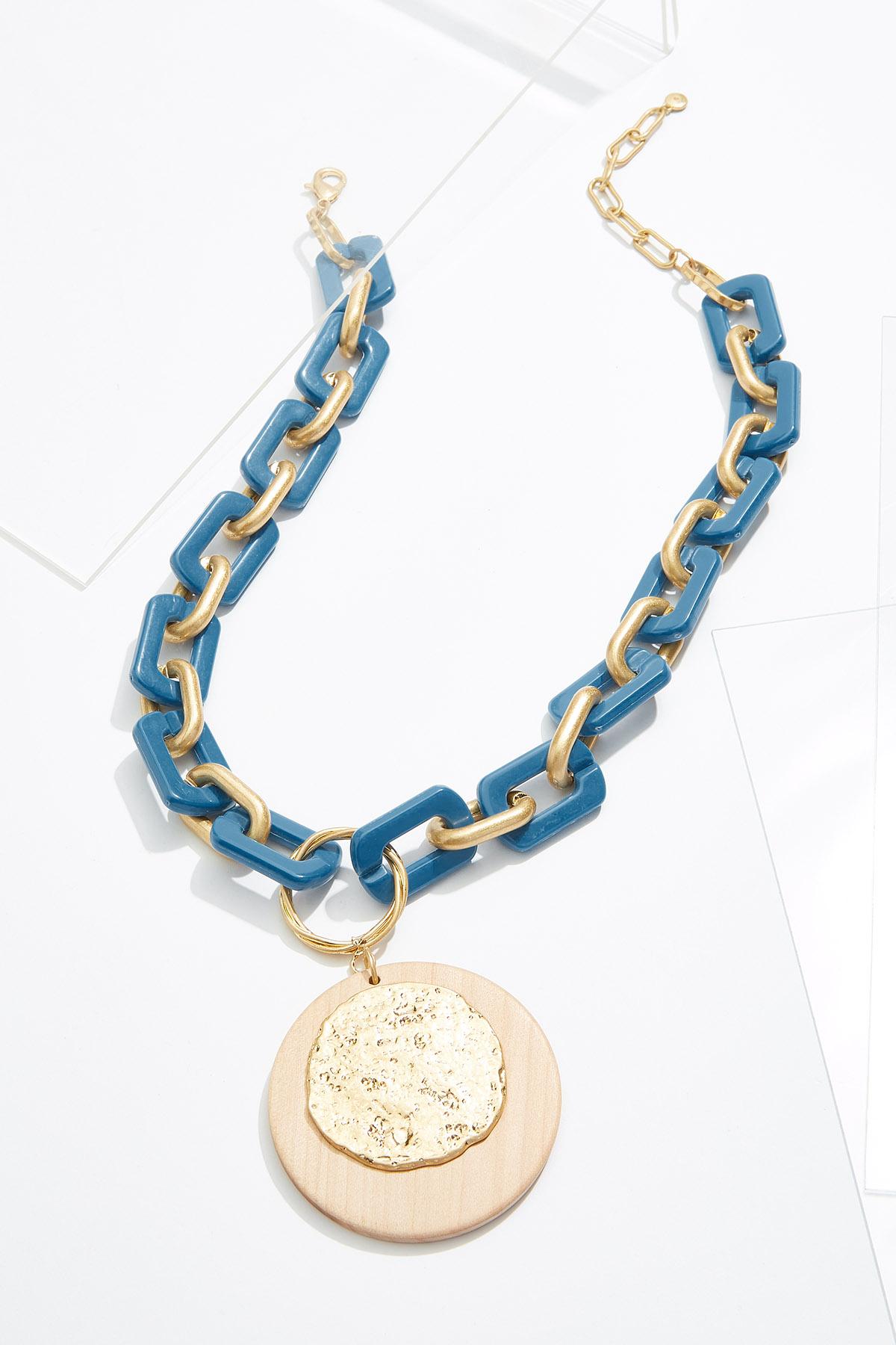 Lucite Chain Disc Pendant Necklace