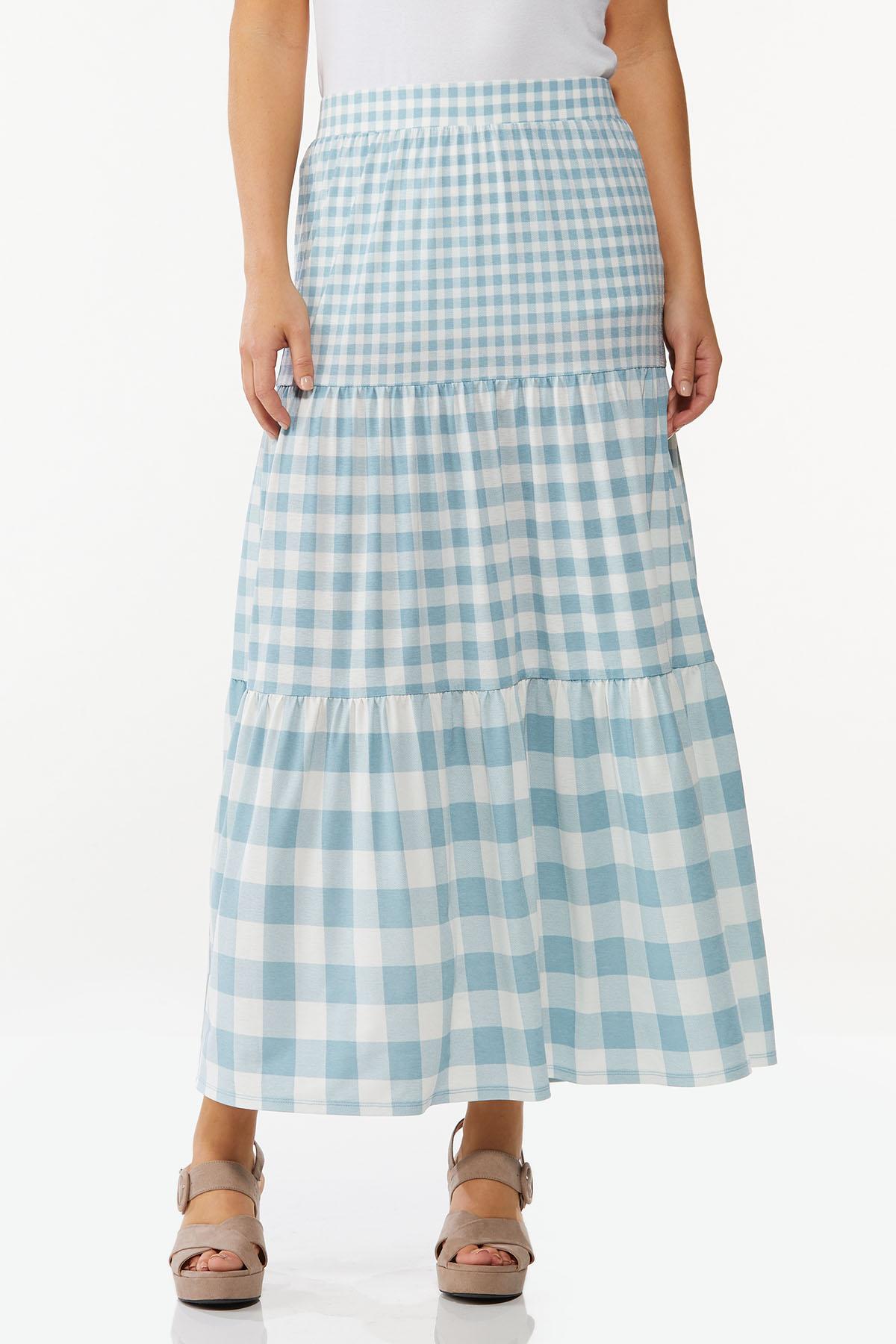 Petite Tiered Gingham Maxi Skirt