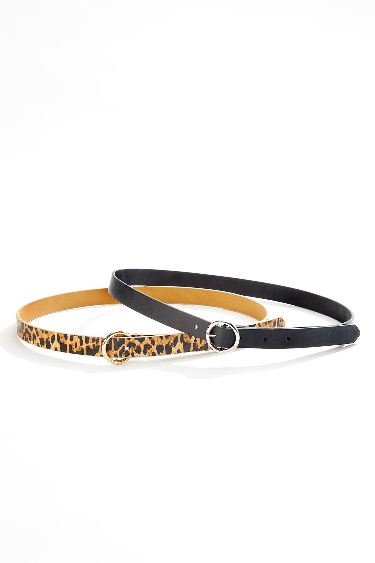 Plus Size Leopard Black Skinny Belt Set