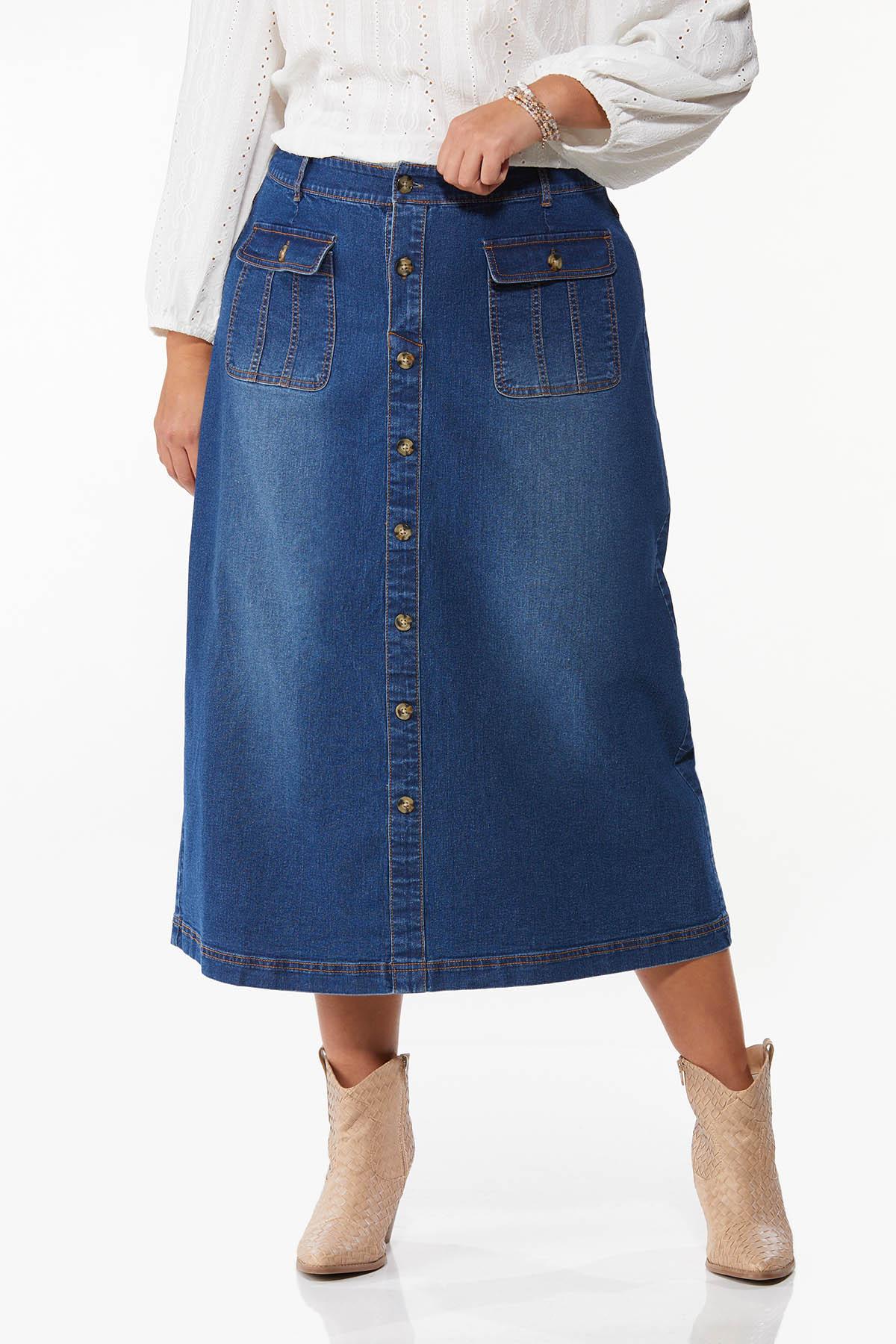 Plus Size Denim Maxi Skirt