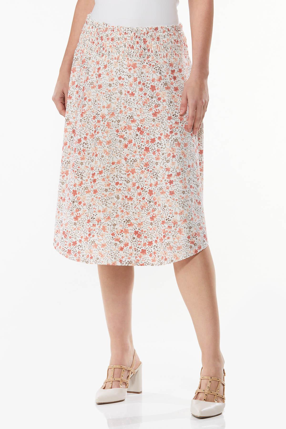 Plus Size Smocked Floral Midi Skirt