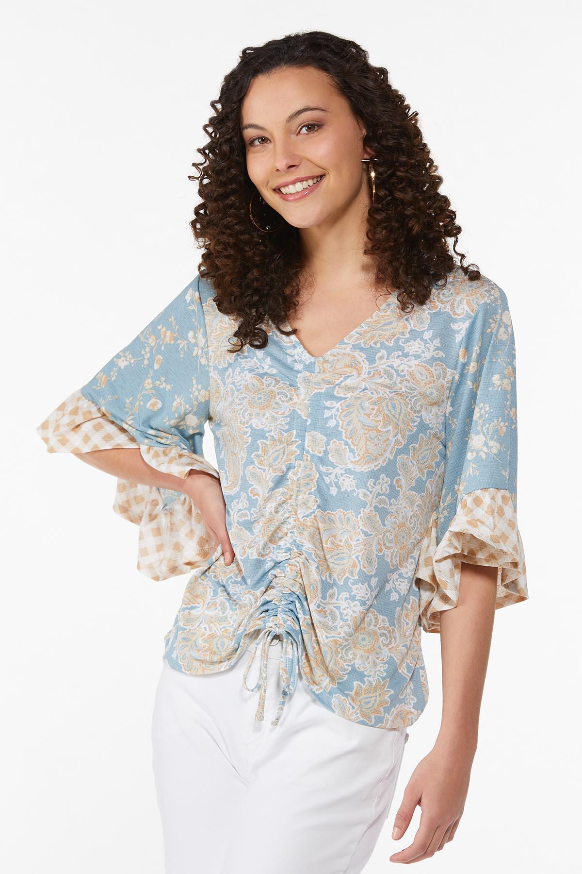 Mixed Paisley Cinch Front Top
