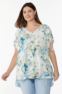 Plus Size Tie Dye Cinched Sleeve Top