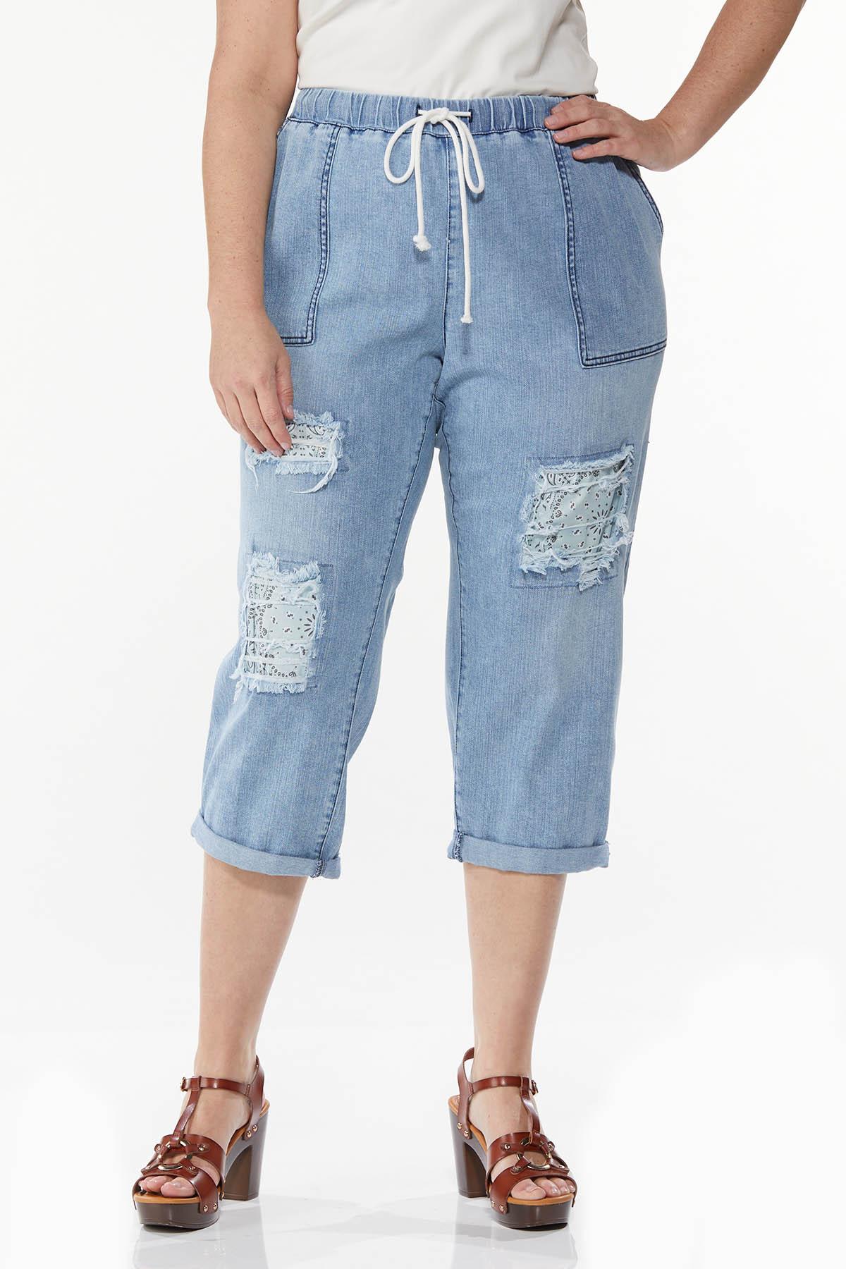 Plus Size Cropped Rip Repair Jeans