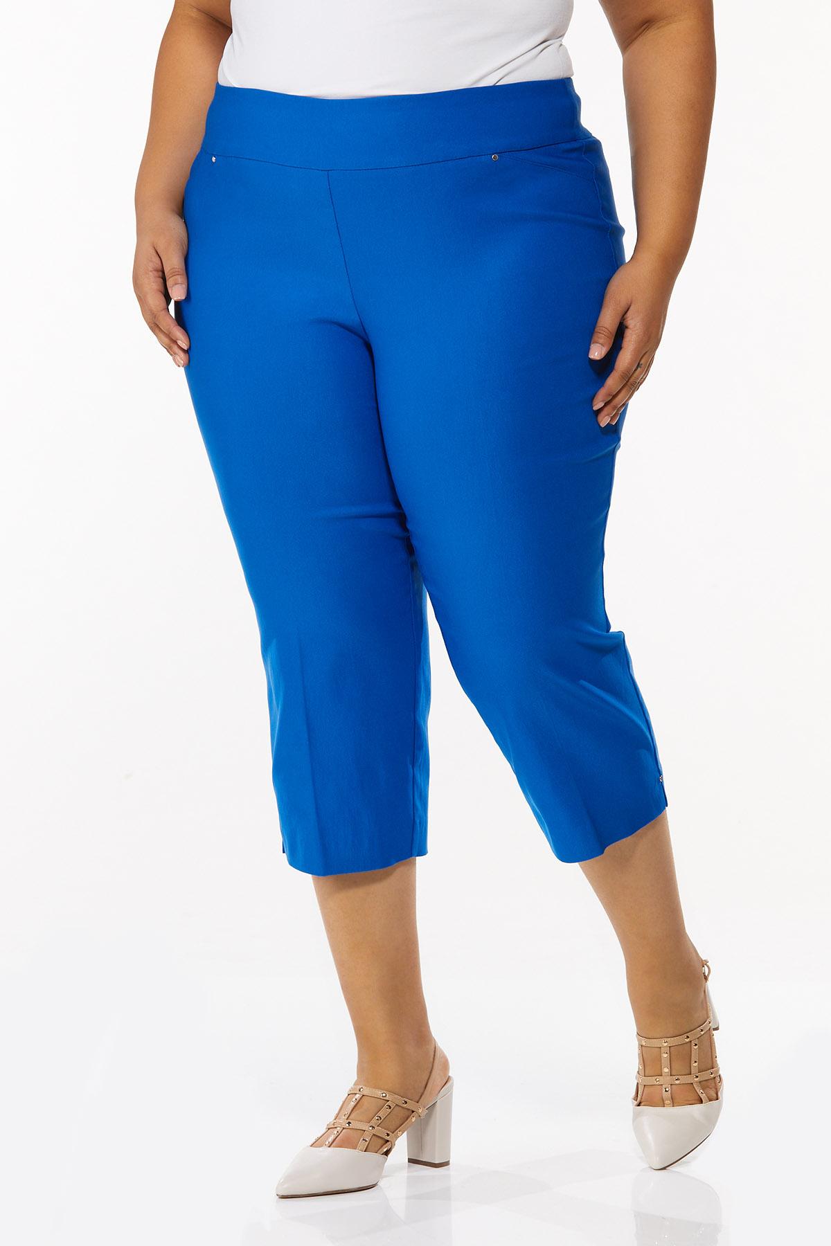 Plus Size Solid Cropped Pull-On Pants