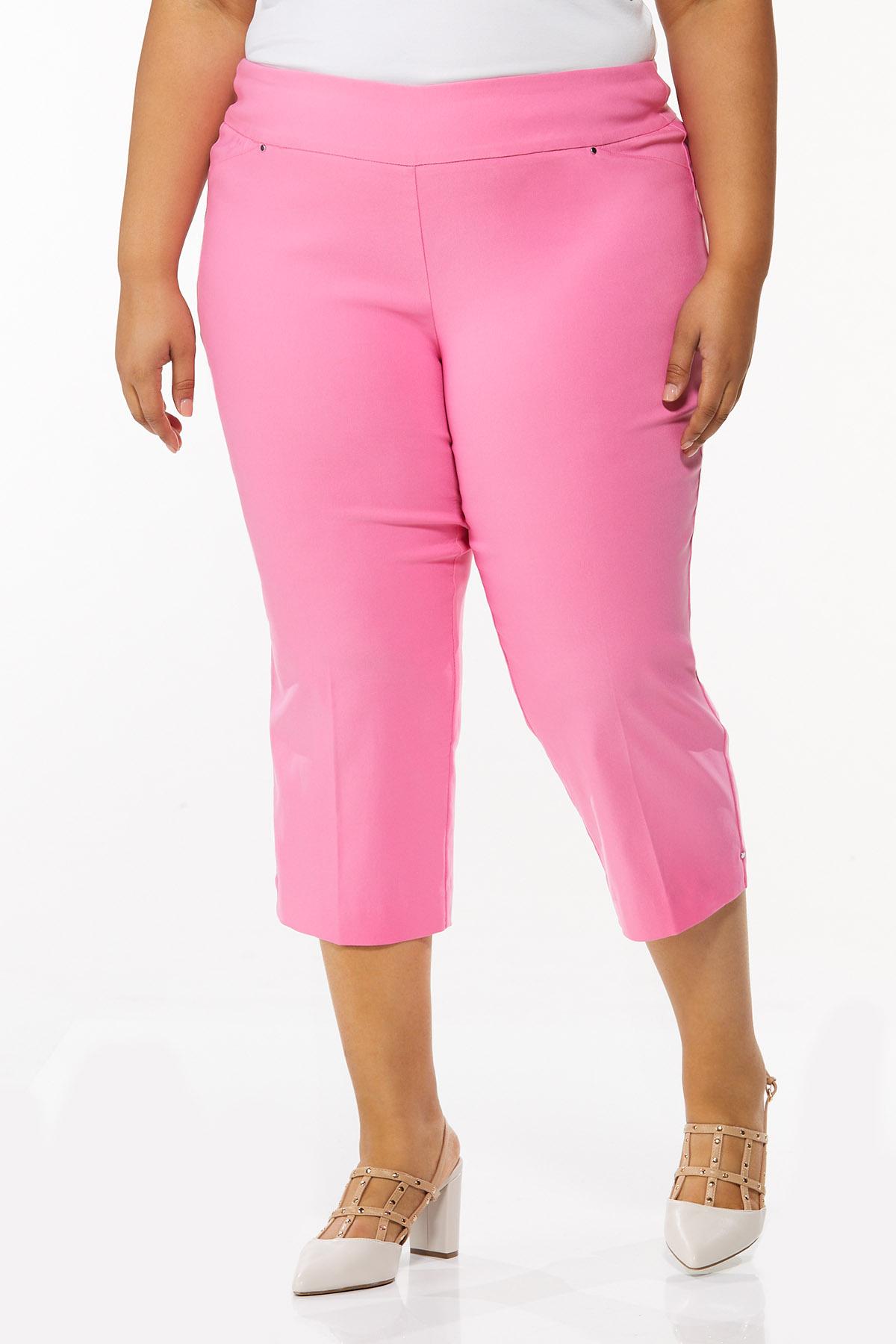 Plus Size Solid Cropped Pull-On Pants