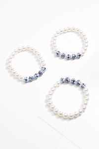 Blue Bead Pearl Bracelet Set