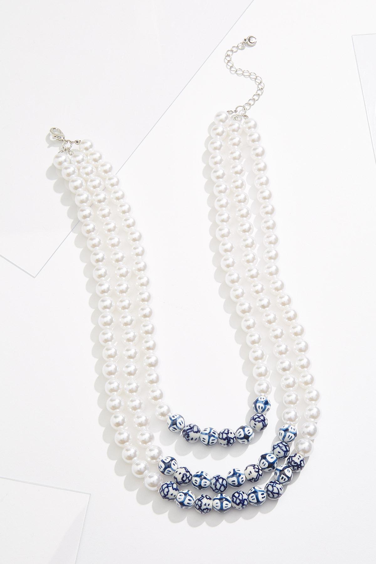 Blue Bead Pearl Necklace