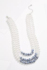 Blue Bead Pearl Necklace