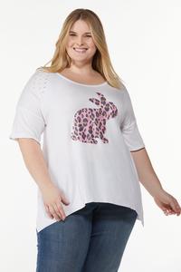 Plus Size Distressed Printed Bunny Tee