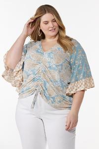 Plus Size Mixed Paisley Cinch Front Top