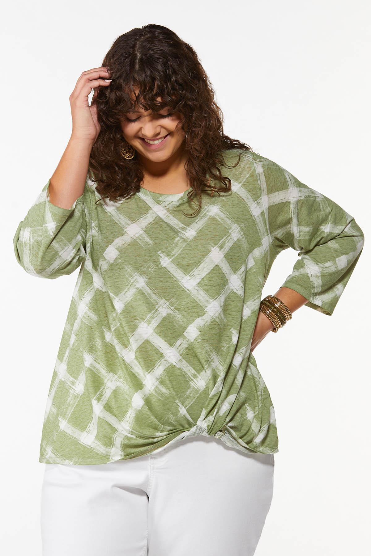 Plus Size Check Twisted Front Top