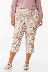 Plus Size Cropped Retro Floral Pants