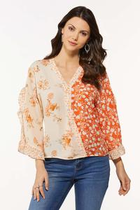 Plus Size Ruffled Sunset Floral Top
