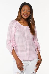 Gingham Ruched Sleeve Top