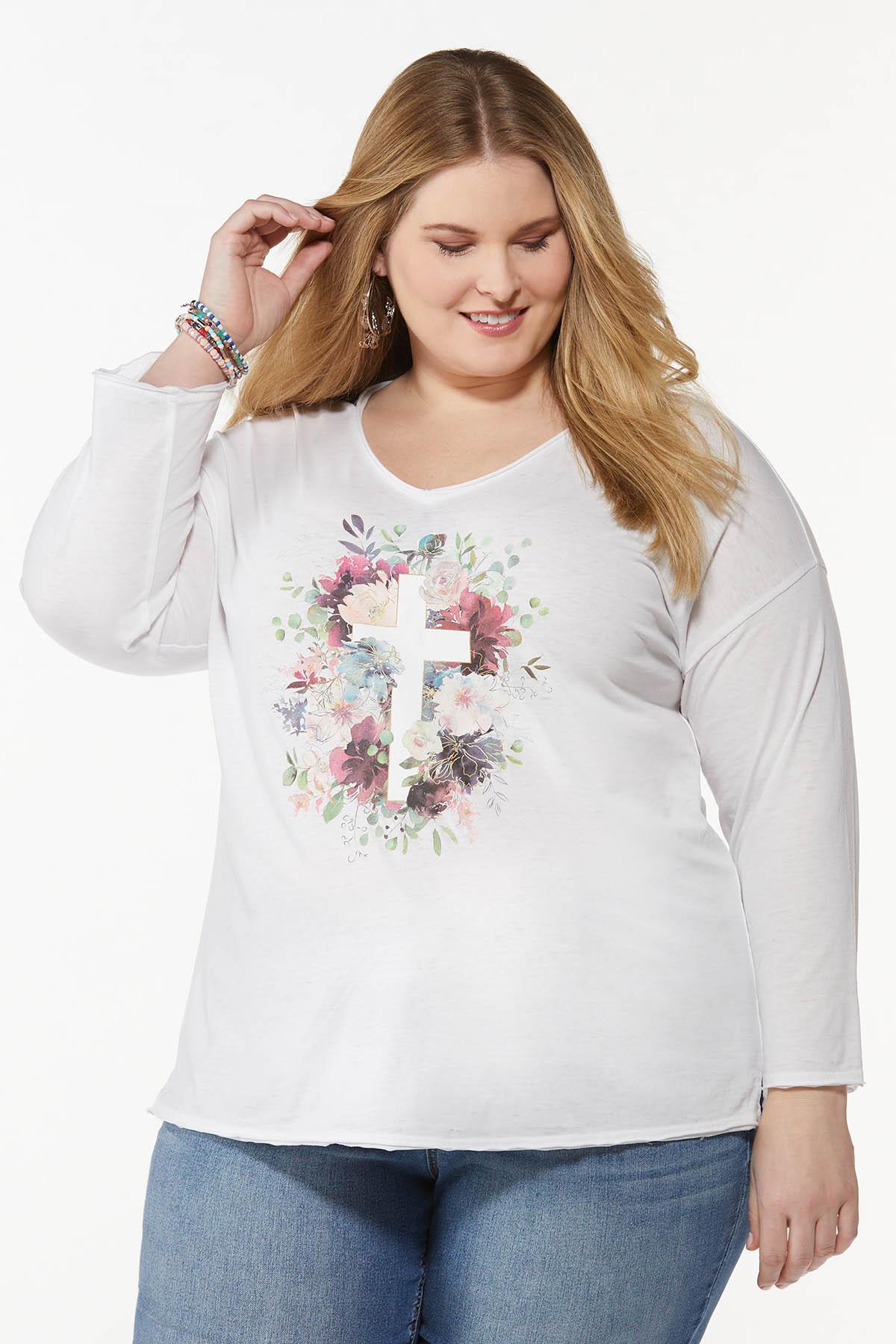 Plus Size Floral Cross Graphic Tee