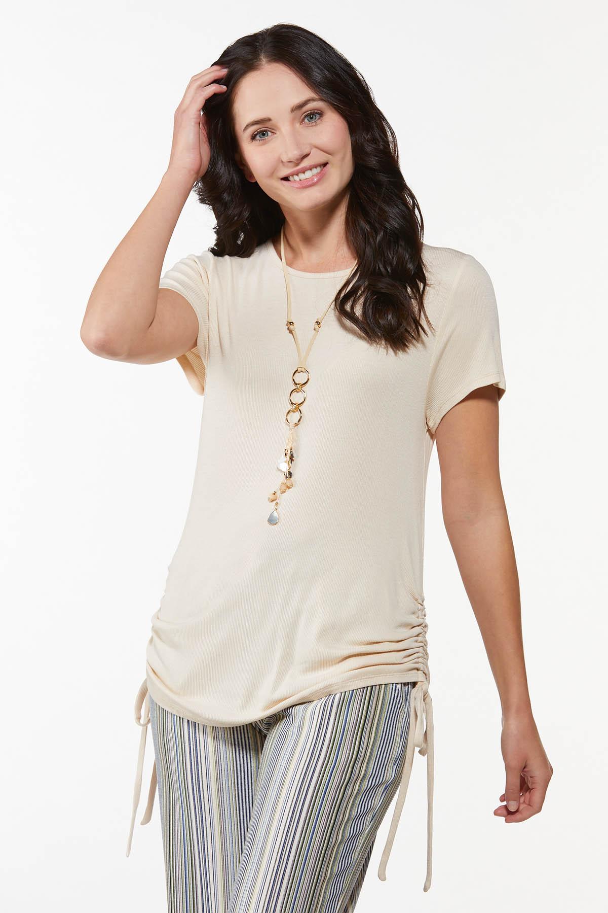 Beige Cinched Ribbed Top