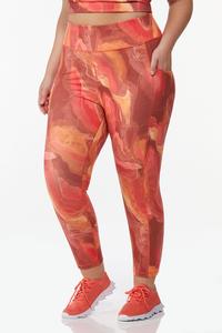 Plus Size Cropped Coral Marbled Leggings