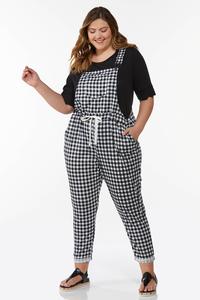 Plus Size Gingham Overalls