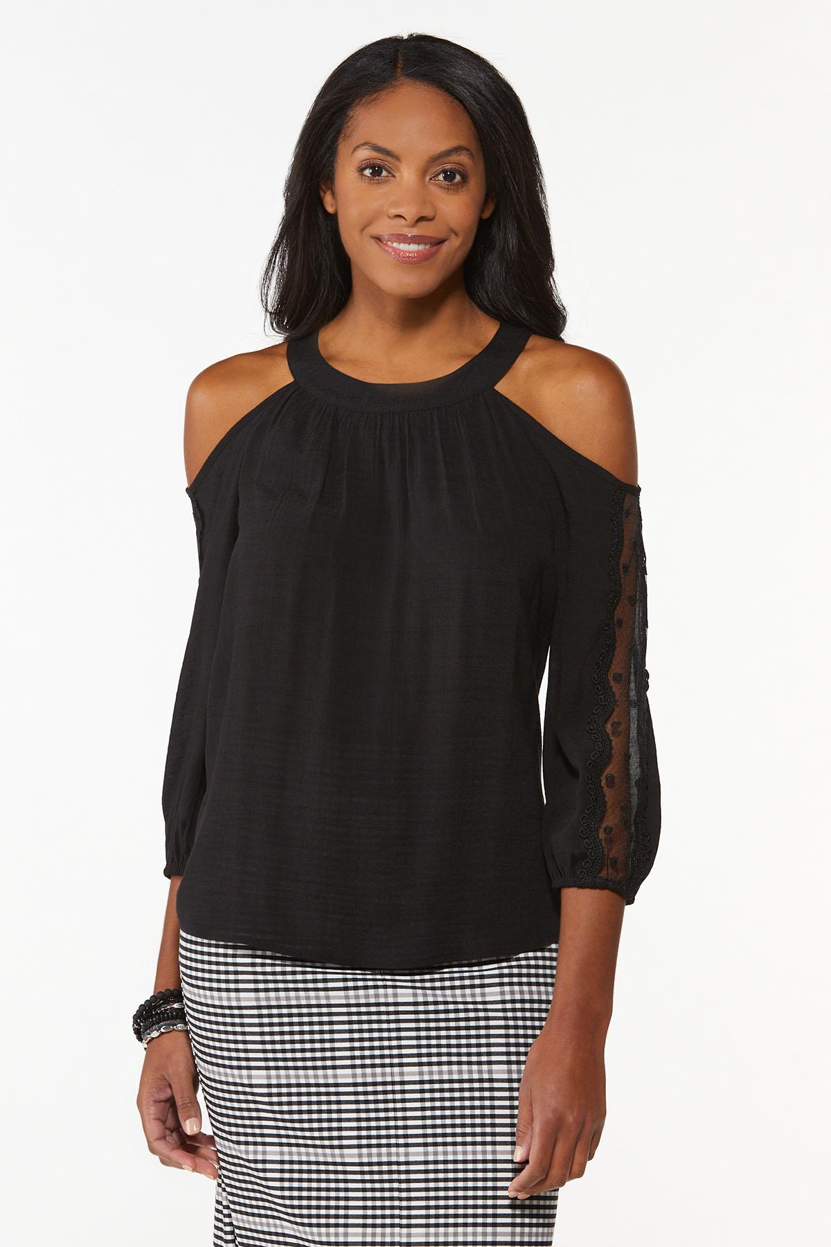 Lace Sleeve Cold Shoulder Top