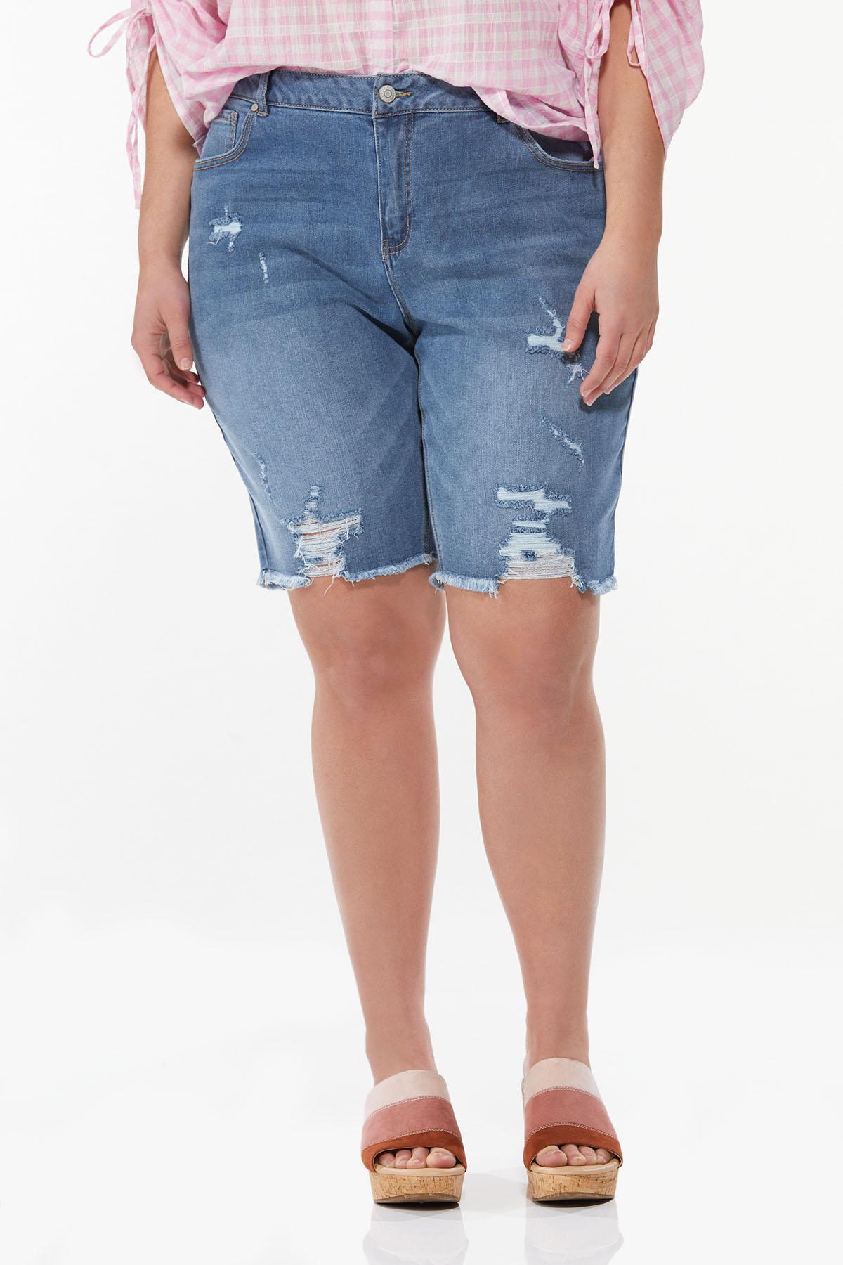 Plus Size Distressed Denim Shorts