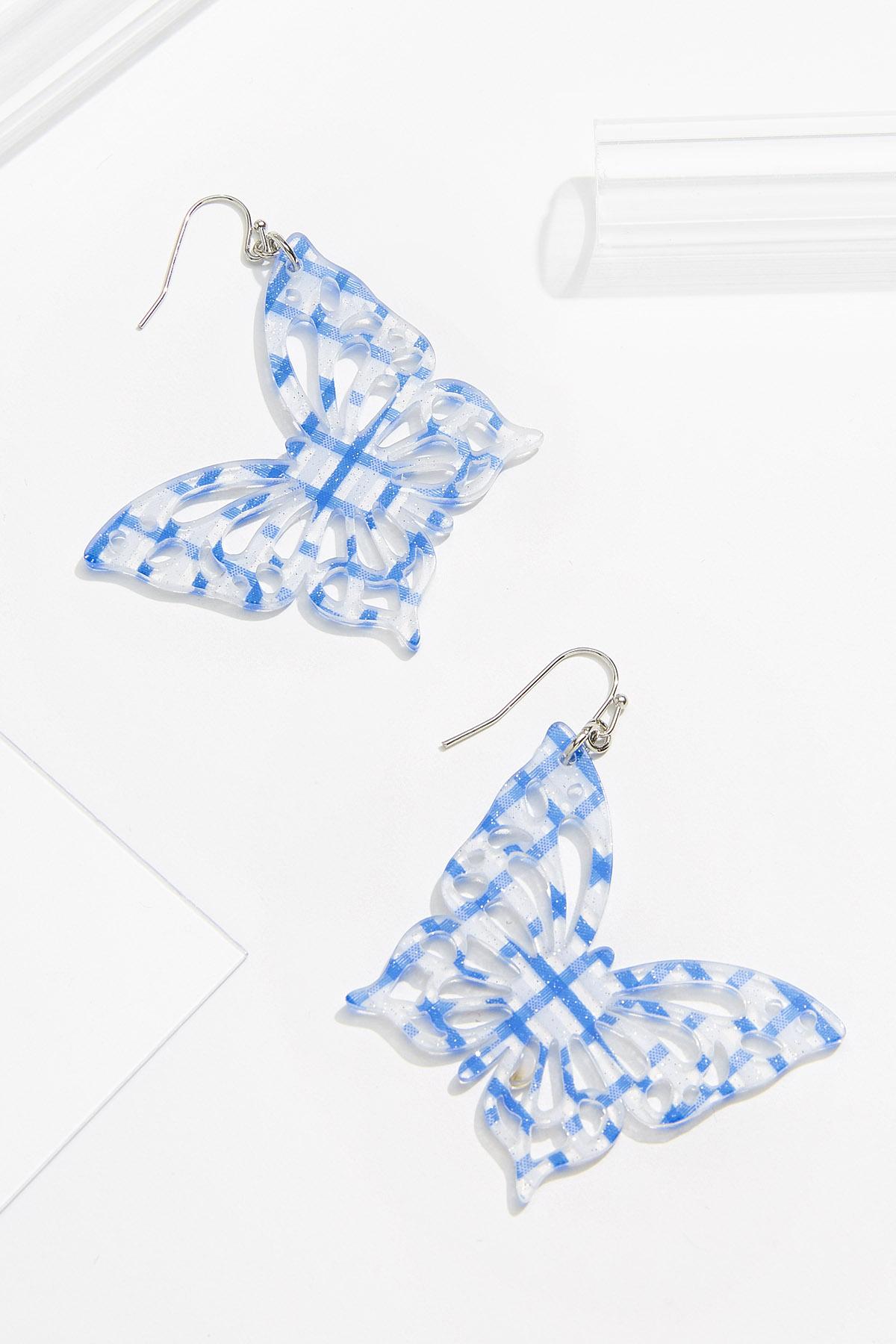 Plaid Lucite Butterfly Earrings