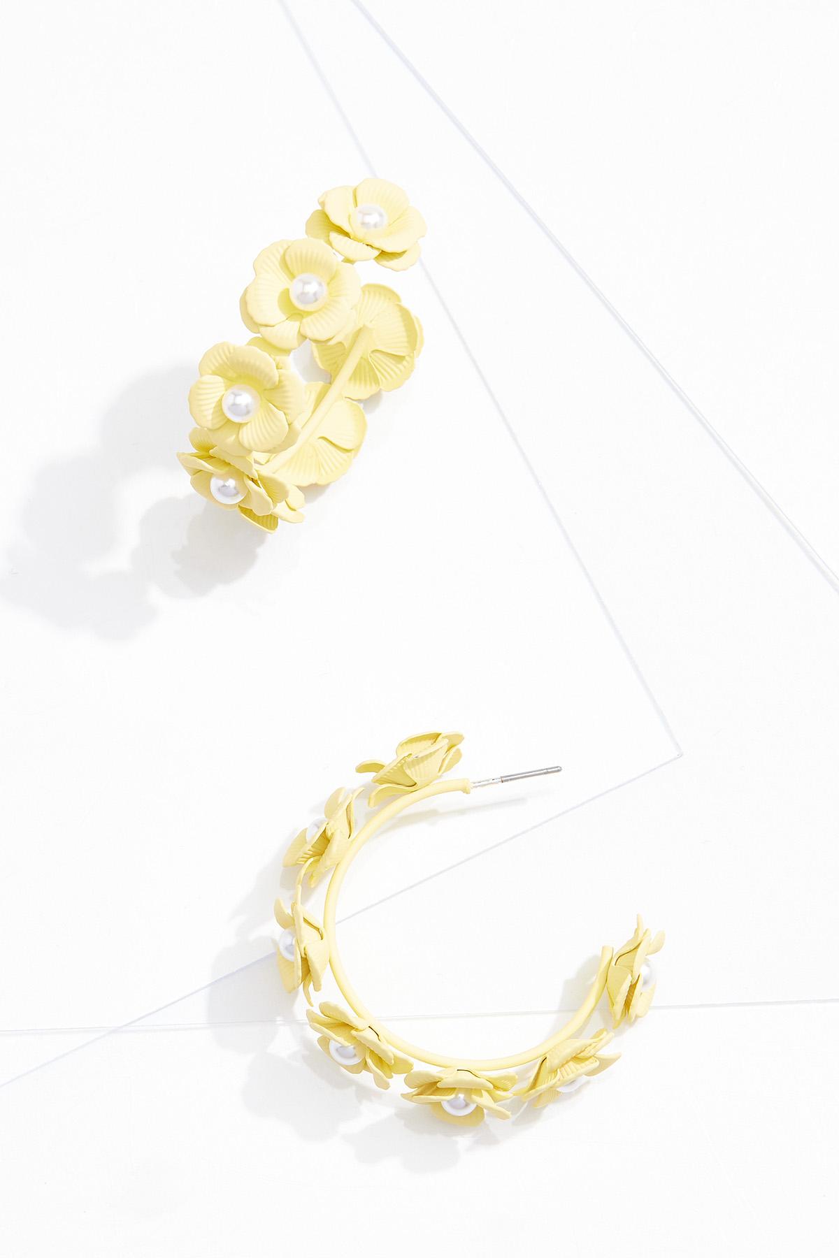 Yellow flower hoop earrings