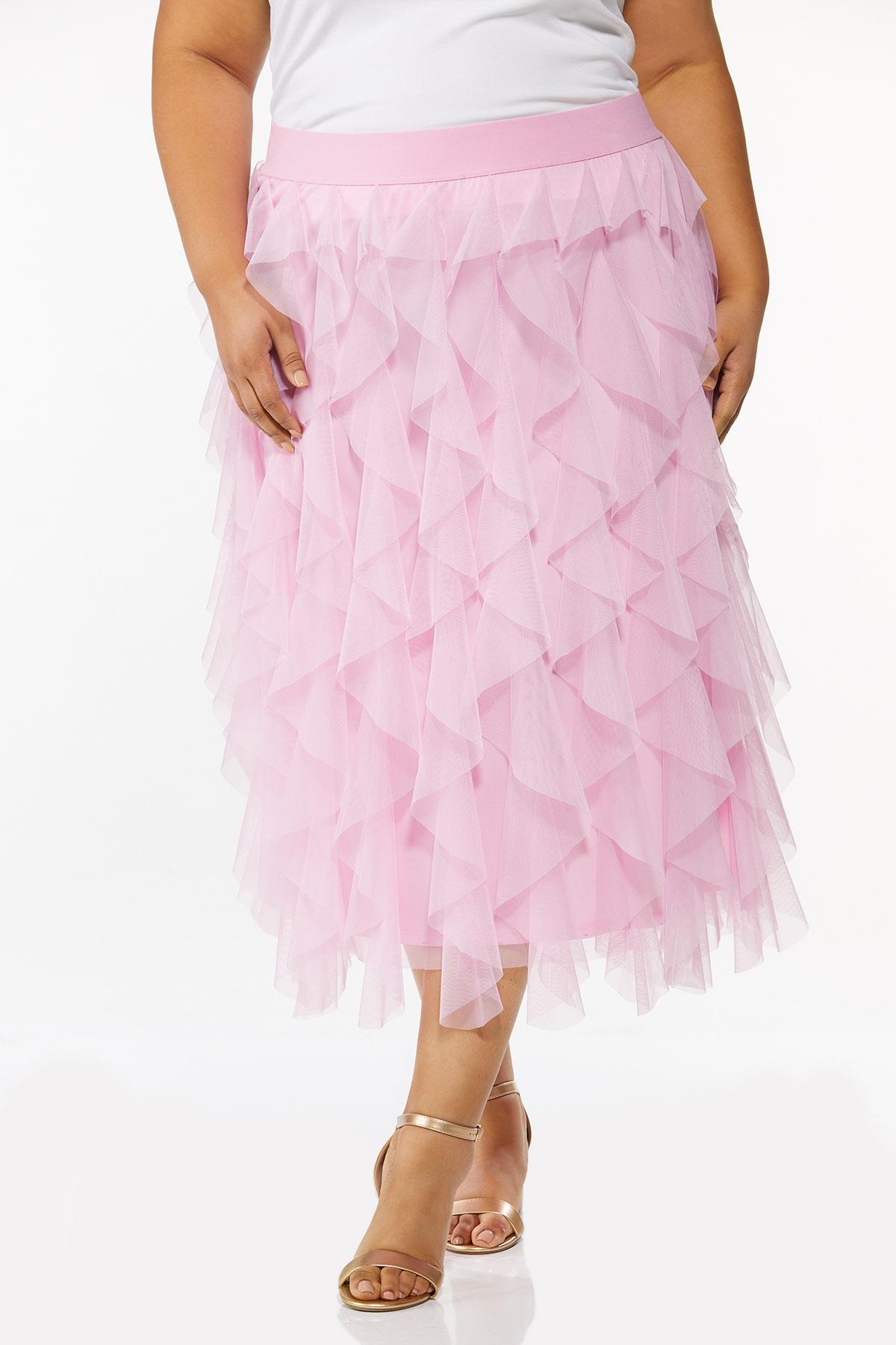 Plus Size Ruffled Mesh Midi Skirt