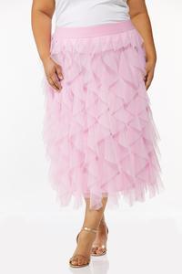Plus Size Ruffled Mesh Midi Skirt