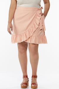 Plus Size Frayed Linen Wrap Skirt