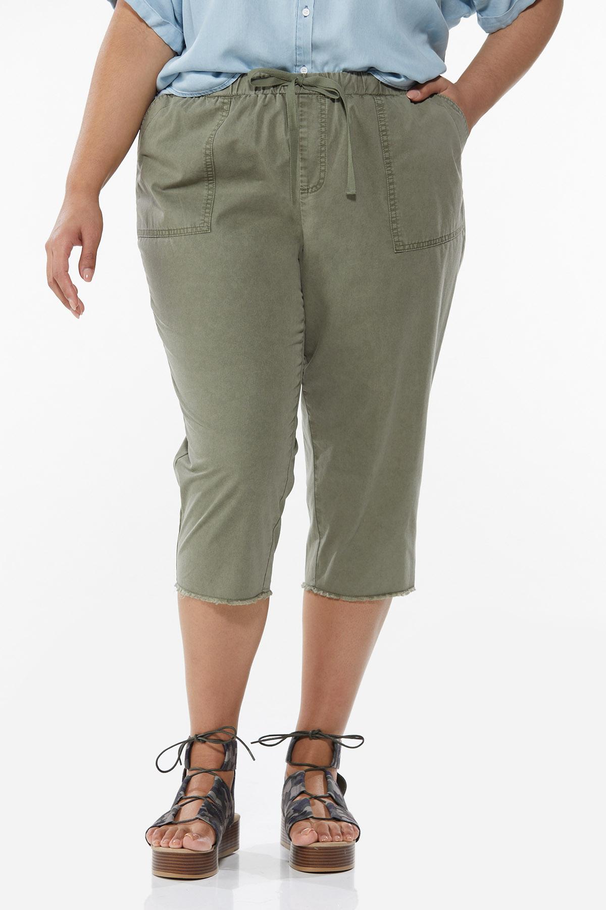 Plus Size Olive Cropped Pants