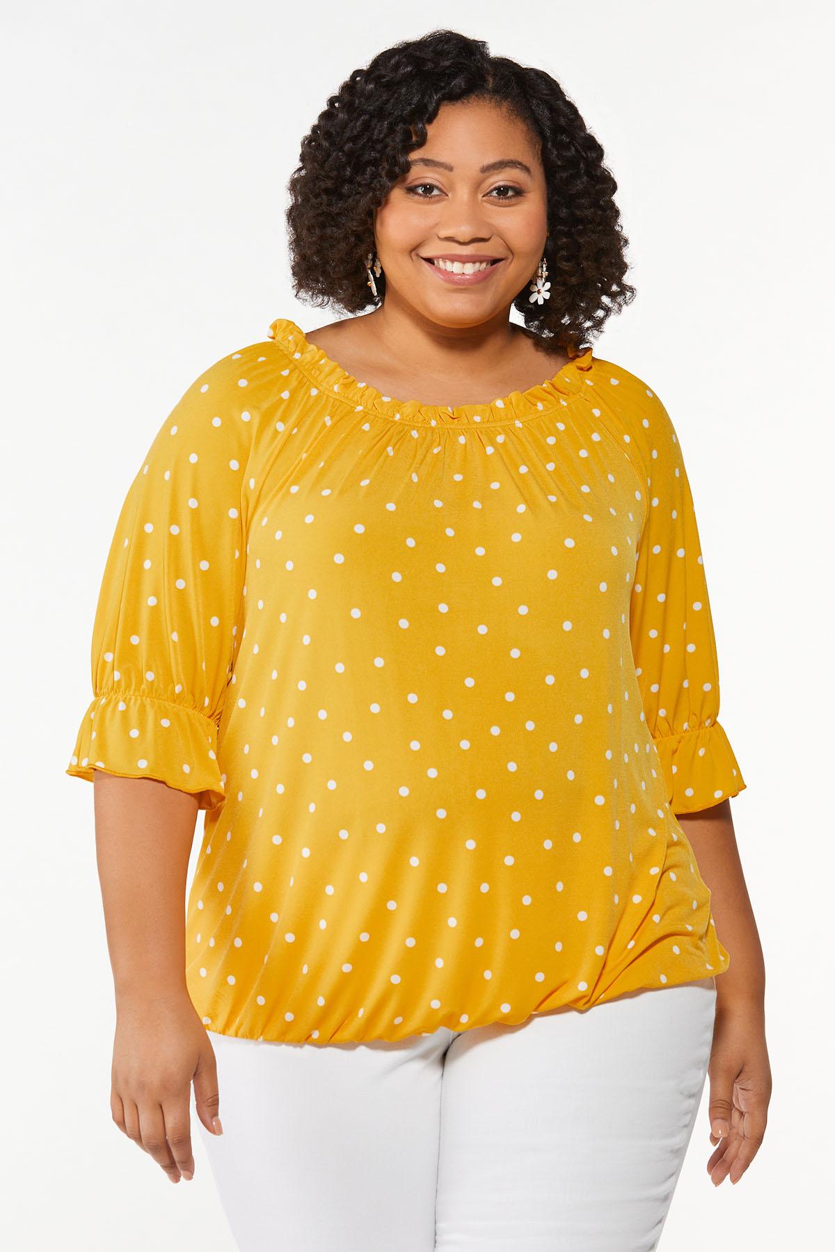 Plus Size Dotted Off Shoulder Top