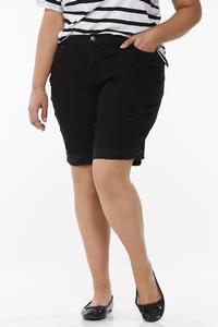 Plus Size Black Wash Cuffed Denim Shorts
