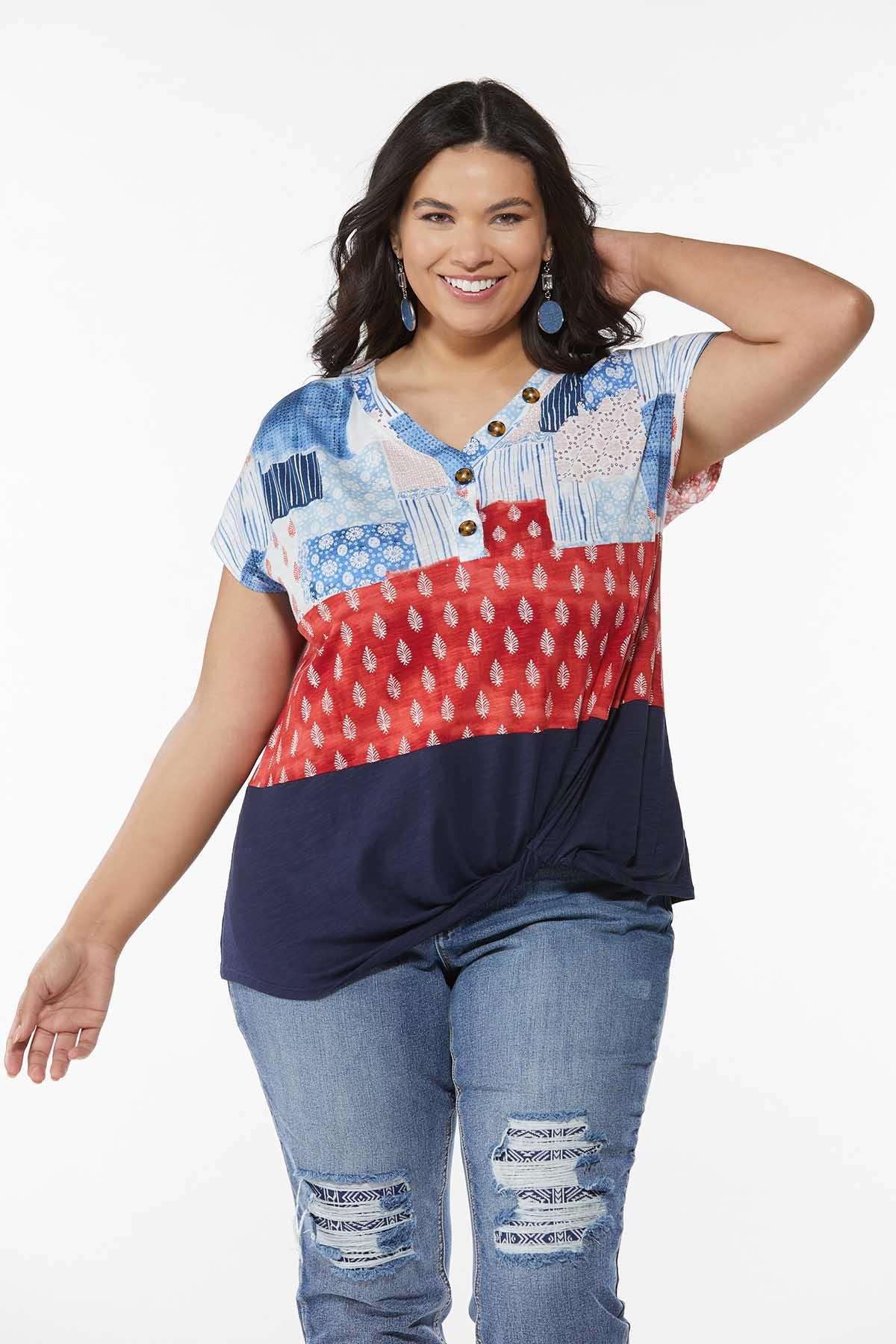 Plus Size Mixed Twisted Hem Top