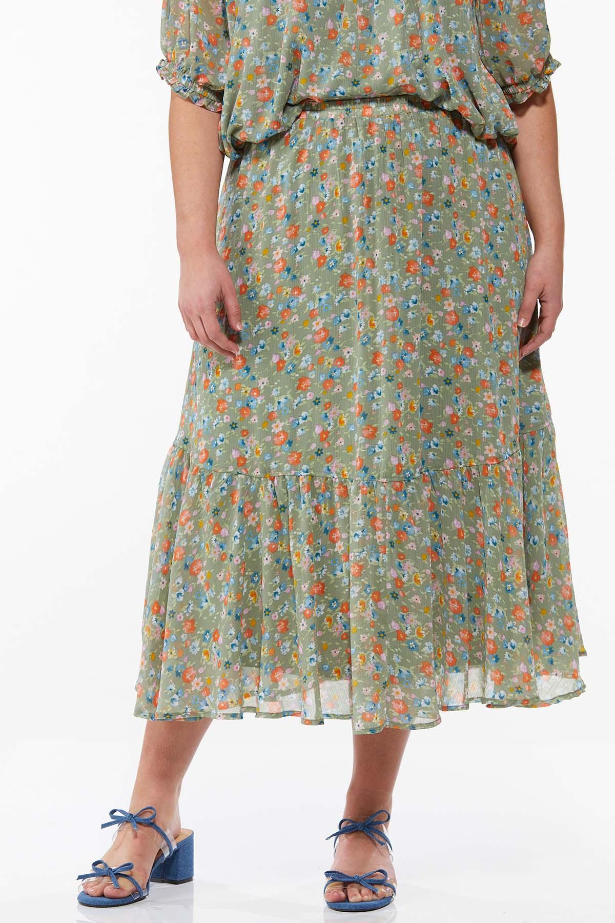 Plus Size Garden Floral Midi Skirt