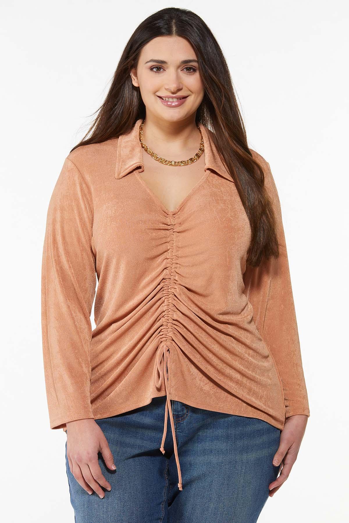 Plus Size Ruched Front Collared Top