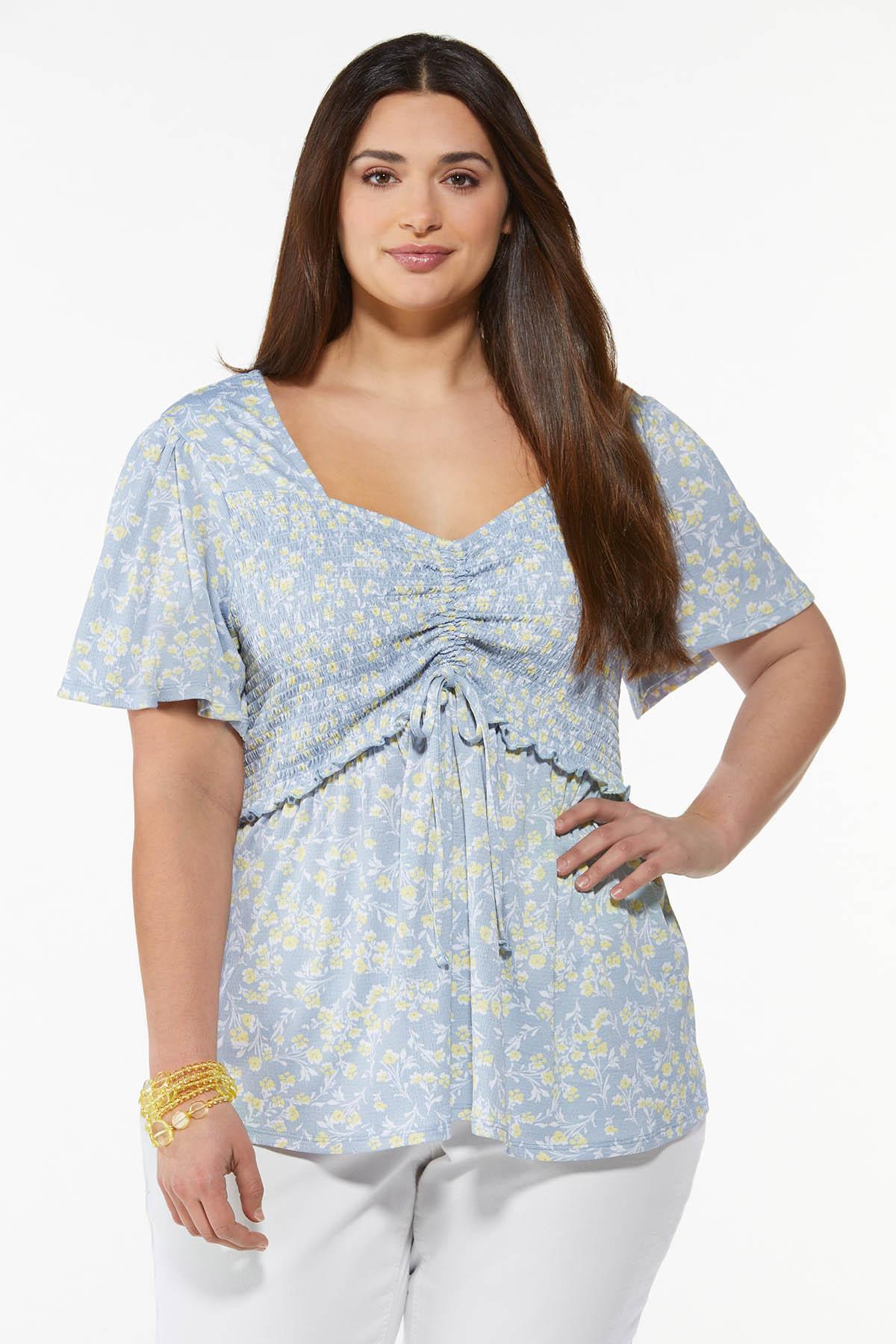 Plus Size Cinched Floral Babydoll Top