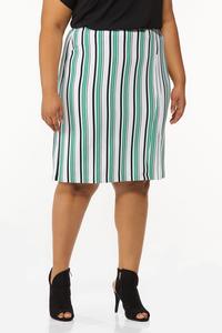 Plus Size Green Stripe Pencil Skirt