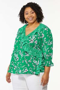 Plus Size Ruffled Floral Wrap Top