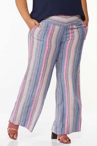 Plus Size Berry Stripe Linen Pants