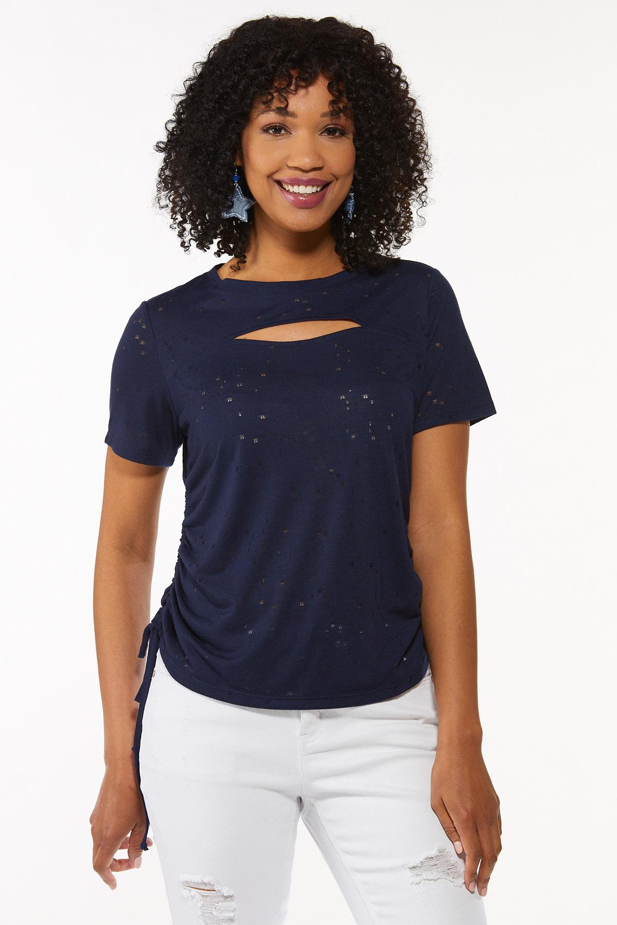 Distressed Ruched Side Top