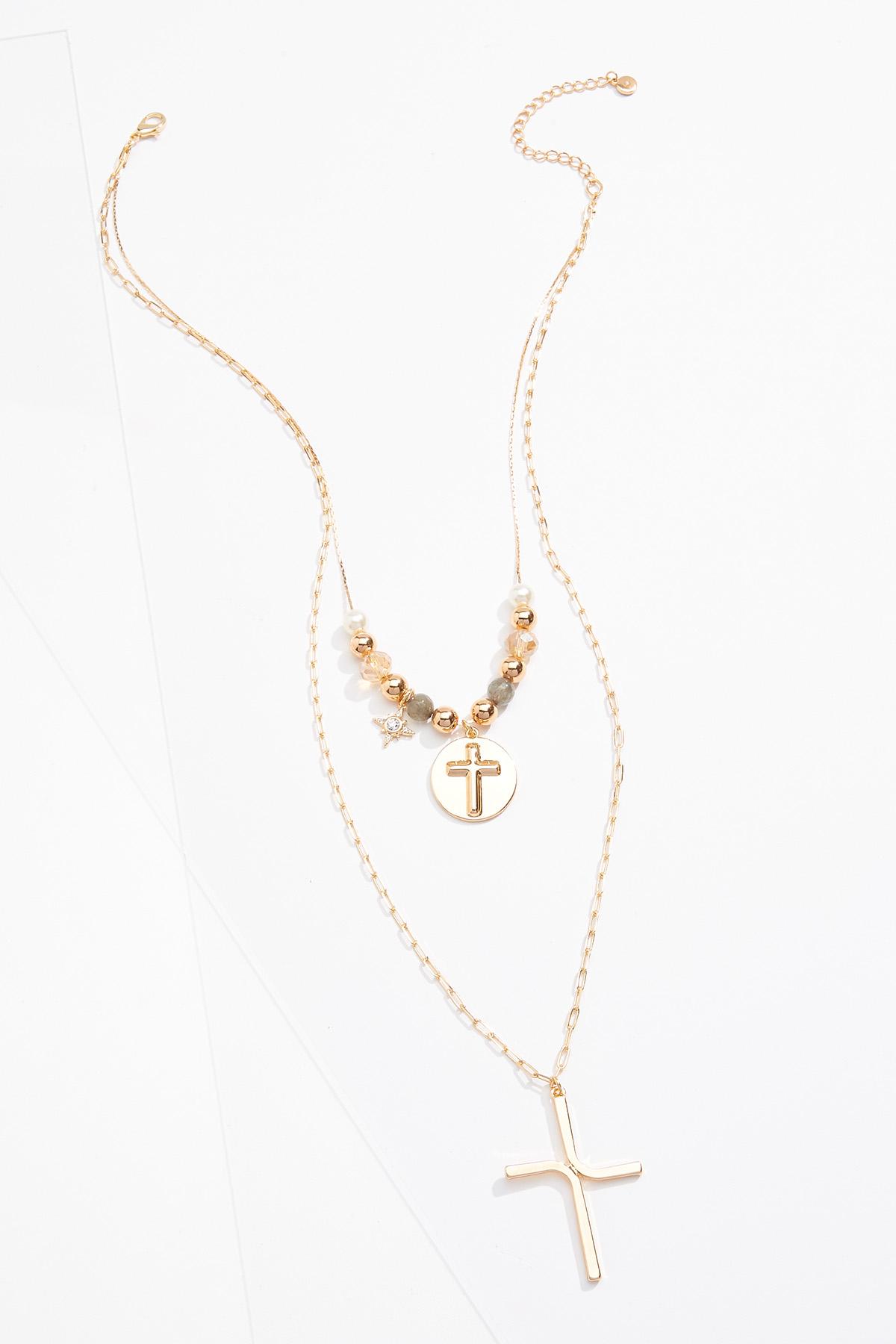 Layered Cross Bead Necklace