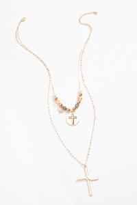 Layered Cross Bead Necklace