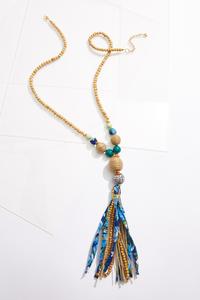 Beaded Fabric Tassel Necklace